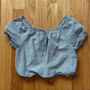 AQUA Off-the-Shoulder Seersucker Crop Top